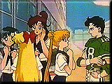 Usagi talking to Seiya in a football Uniform